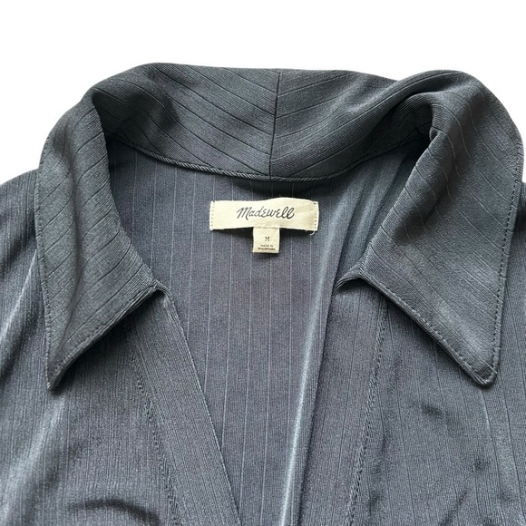 Madewell Metallic Rib Ruched Long-Sleeve Top Dark Pavement size medium disco 70s - Picture 4 of 7